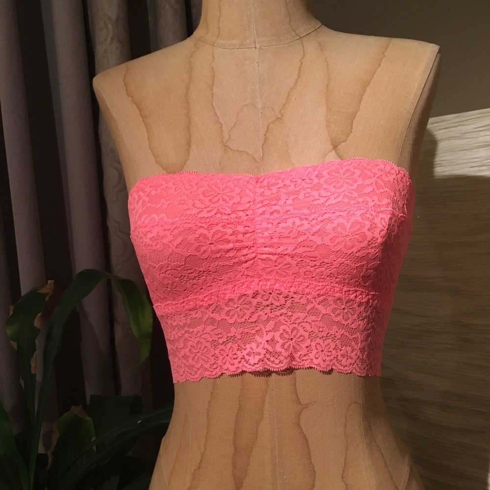 NWT Vtg Y2K Gilly Hicks Hollister Neon Coral Pink Lace Strapless Bralette Small
